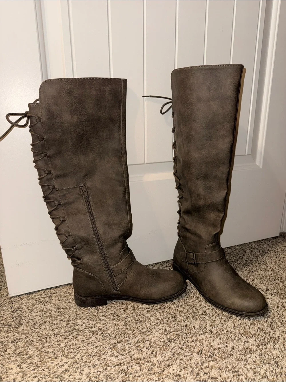 Over-the-Knee Lace-Up Riding Boots in Dark Taupe NWOT